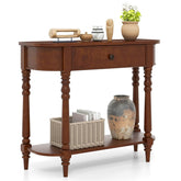 36" 2-Tier Retro Console Table with Storage Drawer & Open Shelf, Solid Wood Narrow Entryway Sofa Table for Living Room, Foyer & Hallway
