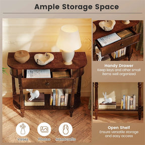 36" 2-Tier Retro Console Table with Storage Drawer & Open Shelf, Solid Wood Narrow Entryway Sofa Table for Living Room, Foyer & Hallway
