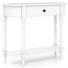 36" 2-Tier Retro Console Table with Storage Drawer & Open Shelf, Solid Wood Narrow Entryway Sofa Table for Living Room, Foyer & Hallway