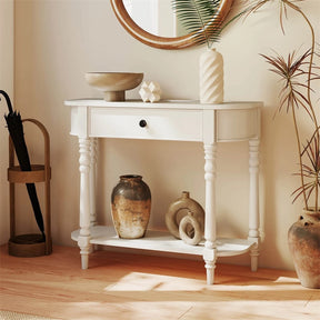 36" 2-Tier Retro Console Table with Storage Drawer & Open Shelf, Solid Wood Narrow Entryway Sofa Table for Living Room, Foyer & Hallway