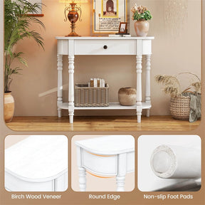 36" 2-Tier Retro Console Table with Storage Drawer & Open Shelf, Solid Wood Narrow Entryway Sofa Table for Living Room, Foyer & Hallway