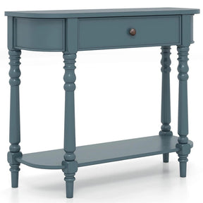 36" 2-Tier Retro Console Table with Storage Drawer & Open Shelf, Solid Wood Narrow Entryway Sofa Table for Living Room, Foyer & Hallway