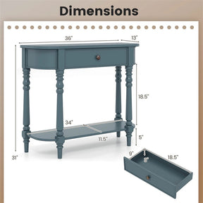 36" 2-Tier Retro Console Table with Storage Drawer & Open Shelf, Solid Wood Narrow Entryway Sofa Table for Living Room, Foyer & Hallway