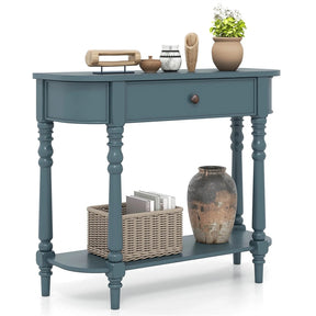 36" 2-Tier Retro Console Table with Storage Drawer & Open Shelf, Solid Wood Narrow Entryway Sofa Table for Living Room, Foyer & Hallway