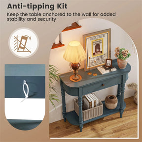36" 2-Tier Retro Console Table with Storage Drawer & Open Shelf, Solid Wood Narrow Entryway Sofa Table for Living Room, Foyer & Hallway