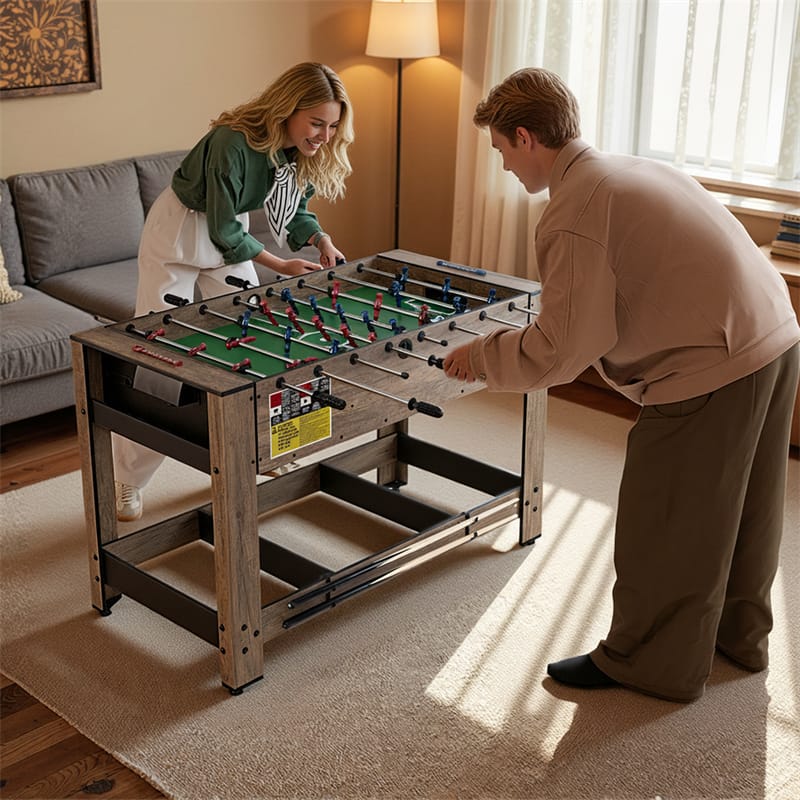 2-in-1 48" Swivel Multi Game Table, Foosball & Billiards Combo Table, Space-Saving Indoor Arcade Table for Kids/Adults, Game Room, Party