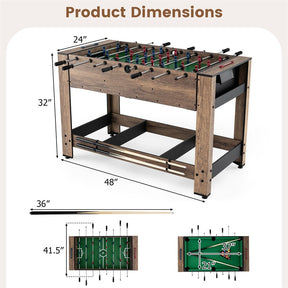 2-in-1 48" Swivel Multi Game Table, Foosball & Billiards Combo Table, Space-Saving Indoor Arcade Table for Kids/Adults, Game Room, Party