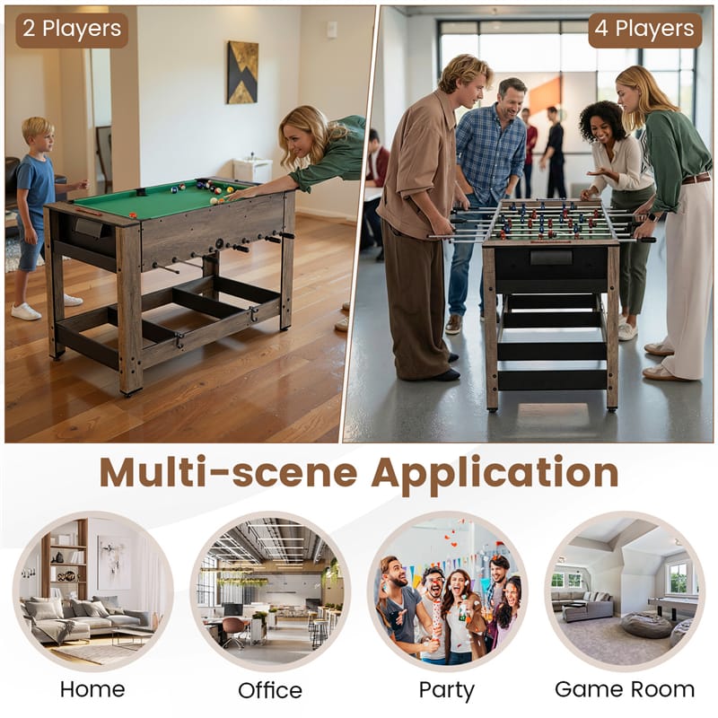 2-in-1 48" Swivel Multi Game Table, Foosball & Billiards Combo Table, Space-Saving Indoor Arcade Table for Kids/Adults, Game Room, Party