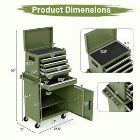 2-in-1 Rolling Tool Chest, 5-Drawer Tool Storage Cabinet with Wheels, Adjustable Shelf, Tool Box Organizer for Garage Warehouse Workshop