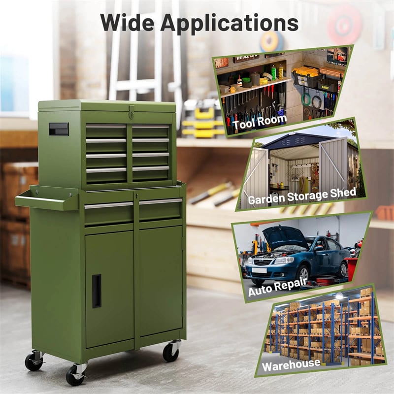 2-in-1 Rolling Tool Chest, 5-Drawer Tool Storage Cabinet with Wheels, Adjustable Shelf, Tool Box Organizer for Garage Warehouse Workshop