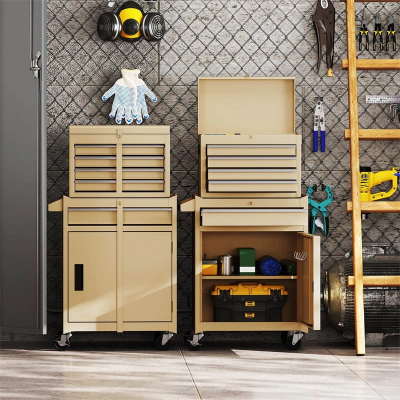 2-in-1 Rolling Tool Chest, 5-Drawer Tool Storage Cabinet with Wheels, Adjustable Shelf, Tool Box Organizer for Garage Warehouse Workshop