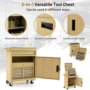 2-in-1 Rolling Tool Chest, 5-Drawer Tool Storage Cabinet with Wheels, Adjustable Shelf, Tool Box Organizer for Garage Warehouse Workshop