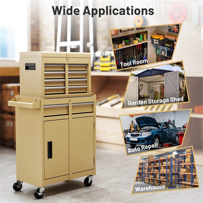 2-in-1 Rolling Tool Chest, 5-Drawer Tool Storage Cabinet with Wheels, Adjustable Shelf, Tool Box Organizer for Garage Warehouse Workshop