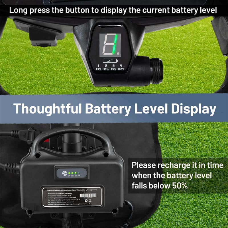 Electric Golf Push Cart Foldable 3-Wheel w/ Adjustable Handle, 9 Speed Settings, 18 Hole Battery, Umbrella Holder, Drink Holder, Cooler Bag & USB Port