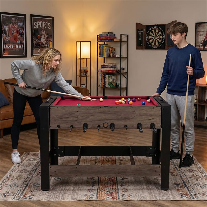 3-in-1 Multi Game Table, 49" Swivel Combo Game Table with Foosball, Pool & Table Tennis, Space-Saving Indoor Arcade Table for Family Game Room, Office