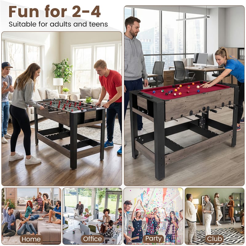 3-in-1 Multi Game Table, 49" Swivel Combo Game Table with Foosball, Pool & Table Tennis, Space-Saving Indoor Arcade Table for Family Game Room, Office