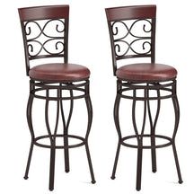 30" Vintage Metal Swivel Bar Stools Set of 2, Bar Height Dining Chairs with Back & Upholstered PU Leather Padded Seat for Pub, Kitchen Island