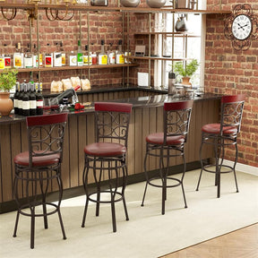 30" Vintage Metal Swivel Bar Stools Set of 2, Bar Height Dining Chairs with Back & Upholstered PU Leather Padded Seat for Pub, Kitchen Island