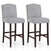 30" Linen Fabric Bar Stools Set of 2, Upholstered Bar Height Chairs with Back, Nailhead Trim & Rubber Wood Frame for Kitchen Island, Dining Room, Pub