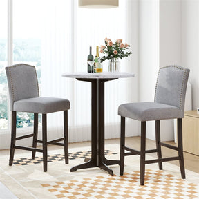 30" Linen Fabric Bar Stools Set of 2, Upholstered Bar Height Chairs with Back, Nailhead Trim & Rubber Wood Frame for Kitchen Island, Dining Room, Pub