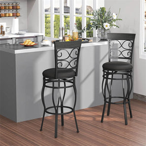 30" Swivel Metal Bar Stools Set of 2, Vintage Upholstered Bar Height Dining Chairs with Back & PU Leather Padded Seat for Pub, Kitchen Island