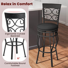 30" Swivel Metal Bar Stools Set of 2, Vintage Upholstered Bar Height Dining Chairs with Back & PU Leather Padded Seat for Pub, Kitchen Island