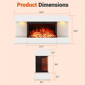 32"/50" Floating Fireplace Mantel with 18" 3-Sided Electric Fireplace, 1500W Wall Mount Heater with 12-Color Flame/LED Lights, Remote & Timer
