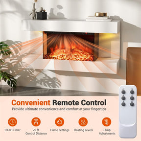 32"/50" Floating Fireplace Mantel with 18" 3-Sided Electric Fireplace, 1500W Wall Mount Heater with 12-Color Flame/LED Lights, Remote & Timer