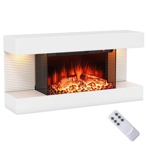 32"/50" Floating Fireplace Mantel with 18" 3-Sided Electric Fireplace, 1500W Wall Mount Heater with 12-Color Flame/LED Lights, Remote & Timer