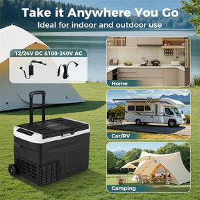 23/32/42QT Portable Car Refrigerator with -4°F~68°F Adjustable Range, 12V/24V DC 100-240V AC Electric Car Cooler Freezer for Camping, RV, Travel