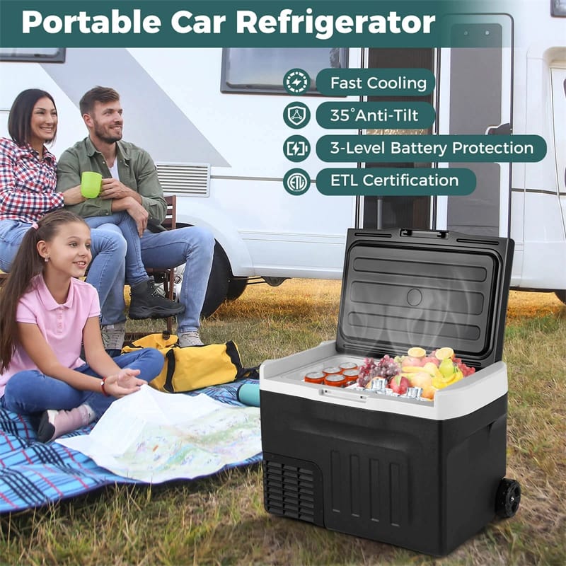 23/32/42QT Portable Car Refrigerator with -4°F~68°F Adjustable Range, 12V/24V DC 100-240V AC Electric Car Cooler Freezer for Camping, RV, Travel