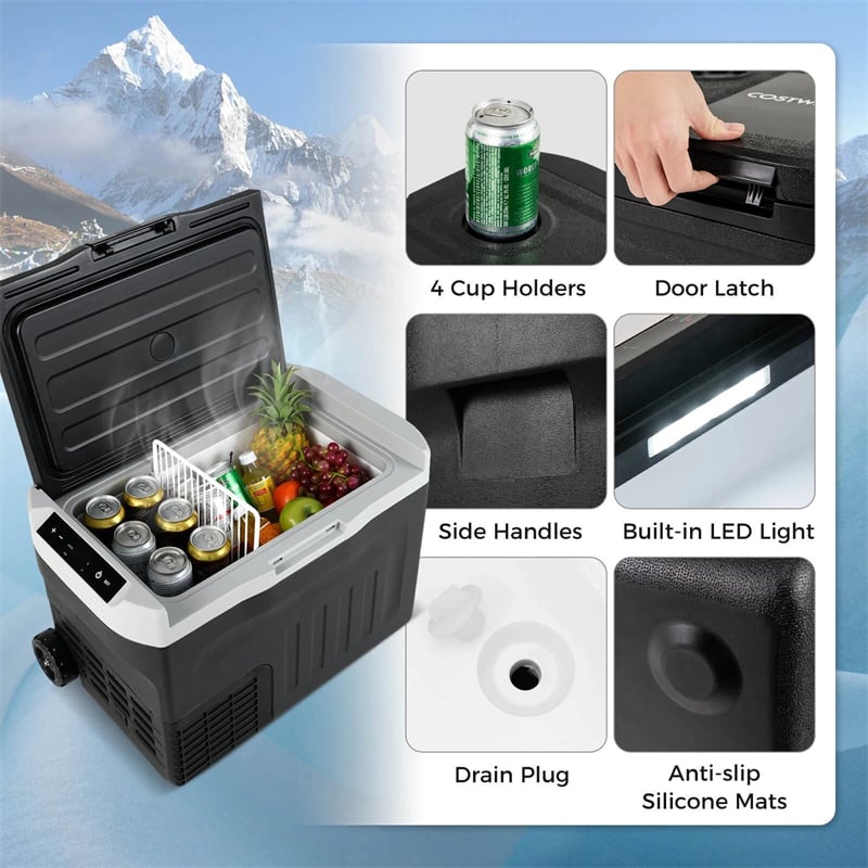 23/32/42QT Portable Car Refrigerator with -4°F~68°F Adjustable Range, 12V/24V DC 100-240V AC Electric Car Cooler Freezer for Camping, RV, Travel