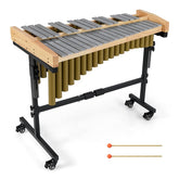 32 Note Marimba, Aluminum Xylophone Percussion Instrument w/Resonator Tubes, Rubber Wood Base, Adjustable Stand, Lockable Wheels, Mallets for Students