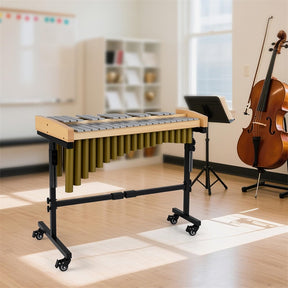 32 Note Marimba, Aluminum Xylophone Percussion Instrument w/Resonator Tubes, Rubber Wood Base, Adjustable Stand, Lockable Wheels, Mallets for Students