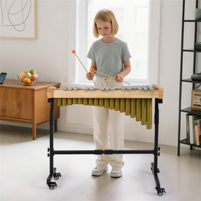 32 Note Marimba, Aluminum Xylophone Percussion Instrument w/Resonator Tubes, Rubber Wood Base, Adjustable Stand, Lockable Wheels, Mallets for Students