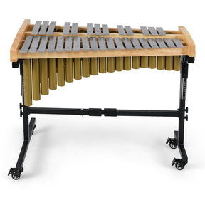 32 Note Marimba, Aluminum Xylophone Percussion Instrument w/Resonator Tubes, Rubber Wood Base, Adjustable Stand, Lockable Wheels, Mallets for Students