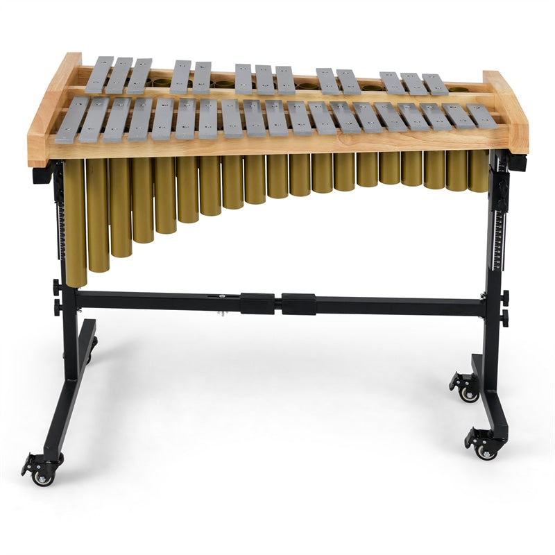 32 Note Marimba, Aluminum Xylophone Percussion Instrument w/Resonator Tubes, Rubber Wood Base, Adjustable Stand, Lockable Wheels, Mallets for Students