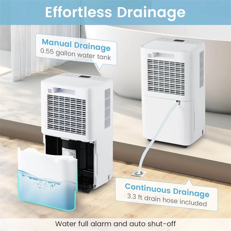 32 Pint Dehumidifier with 3.3FT Drain Hose, 24H Timer & 3-Color Indicator, 2000 Sq.Ft Portable Dehumidifier for Basement, Bedroom, Bathroom