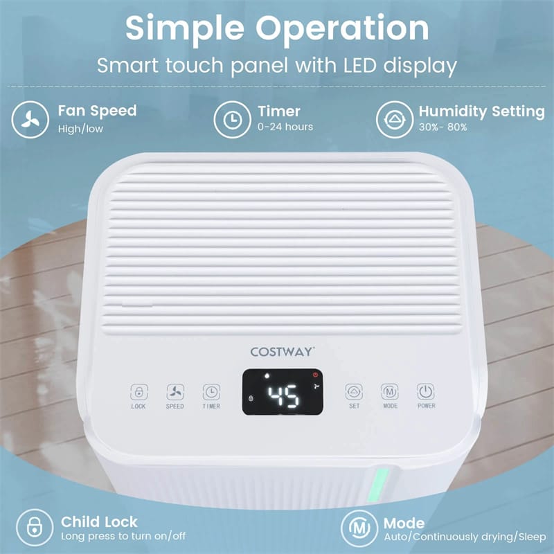 32 Pint Dehumidifier with 3.3FT Drain Hose, 24H Timer & 3-Color Indicator, 2000 Sq.Ft Portable Dehumidifier for Basement, Bedroom, Bathroom