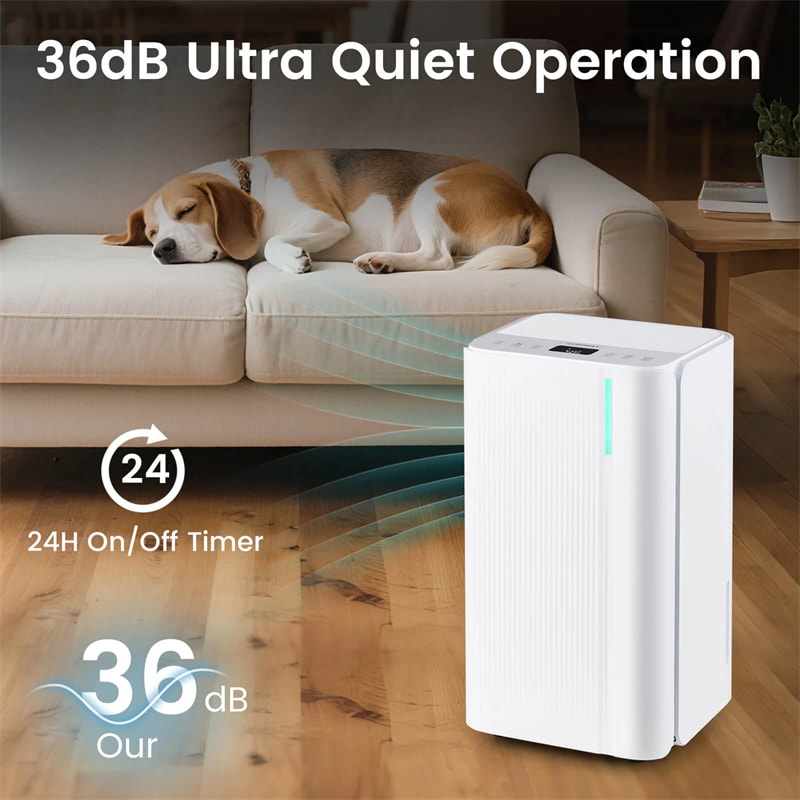 32 Pint Dehumidifier with 3.3FT Drain Hose, 24H Timer & 3-Color Indicator, 2000 Sq.Ft Portable Dehumidifier for Basement, Bedroom, Bathroom