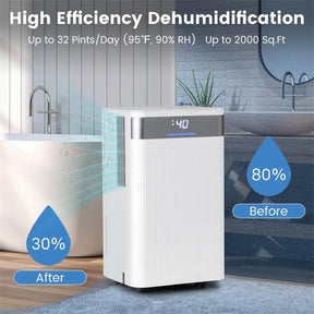 32 Pints 2000 Sq.ft Basement Dehumidifier with Drain Hose, 24H Timer & 3-Color Indicator, Quiet Portable Dehumidifier for Home, Bedroom, Bathroom