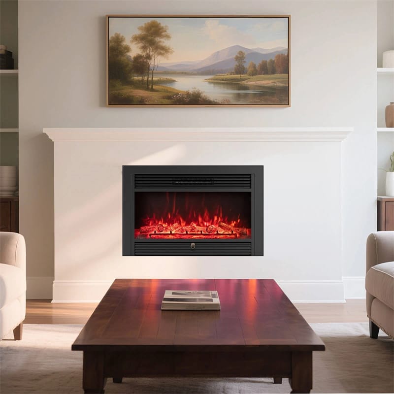 28.5/33/36 Inch Recessed Electric Fireplace Insert, 1500W Wall Mounted Freestanding Fireplace Heater with 3 Color Flame & Remote Control