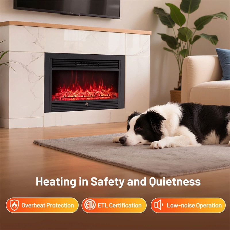 28.5/33/36 Inch Recessed Electric Fireplace Insert, 1500W Wall Mounted Freestanding Fireplace Heater with 3 Color Flame & Remote Control