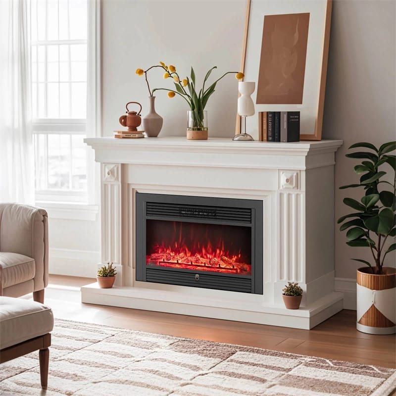 28.5/33/36 Inch Recessed Electric Fireplace Insert, 1500W Wall Mounted Freestanding Fireplace Heater with 3 Color Flame & Remote Control