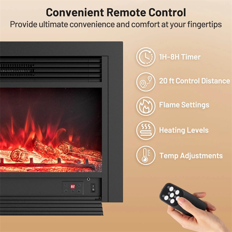 28.5/33/36 Inch Recessed Electric Fireplace Insert, 1500W Wall Mounted Freestanding Fireplace Heater with 3 Color Flame & Remote Control