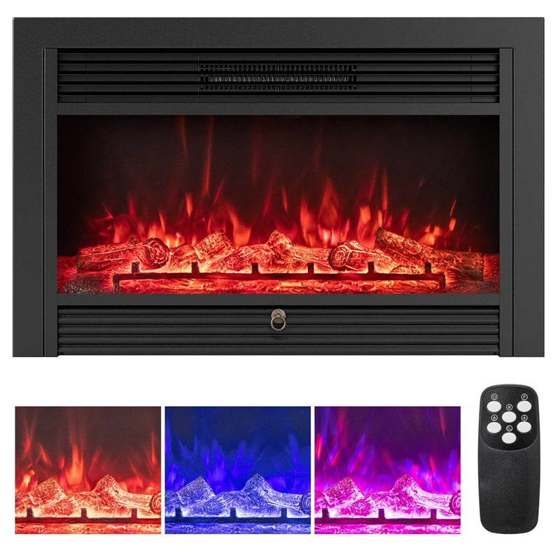 28.5/33/36 Inch Recessed Electric Fireplace Insert, 1500W Wall Mounted Freestanding Fireplace Heater with 3 Color Flame & Remote Control
