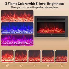 28.5/33/36 Inch Recessed Electric Fireplace Insert, 1500W Wall Mounted Freestanding Fireplace Heater with 3 Color Flame & Remote Control