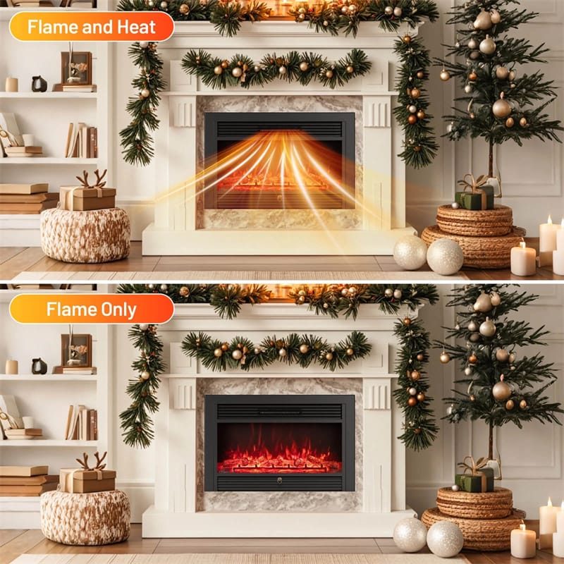28.5/33/36 Inch Recessed Electric Fireplace Insert, 1500W Wall Mounted Freestanding Fireplace Heater with 3 Color Flame & Remote Control
