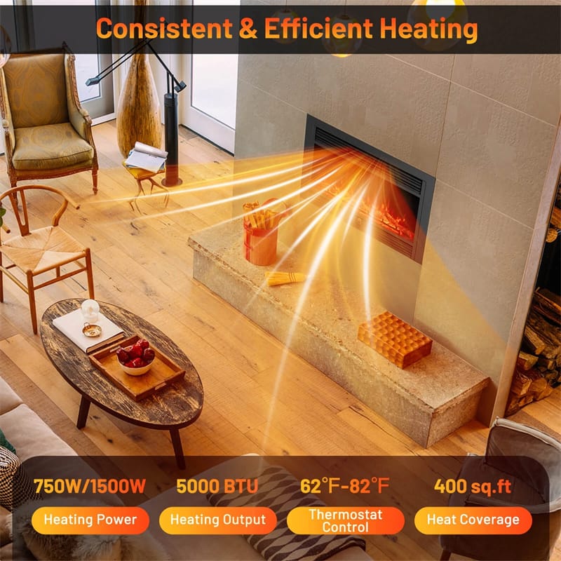 28.5/33/36 Inch Recessed Electric Fireplace Insert, 1500W Wall Mounted Freestanding Fireplace Heater with 3 Color Flame & Remote Control