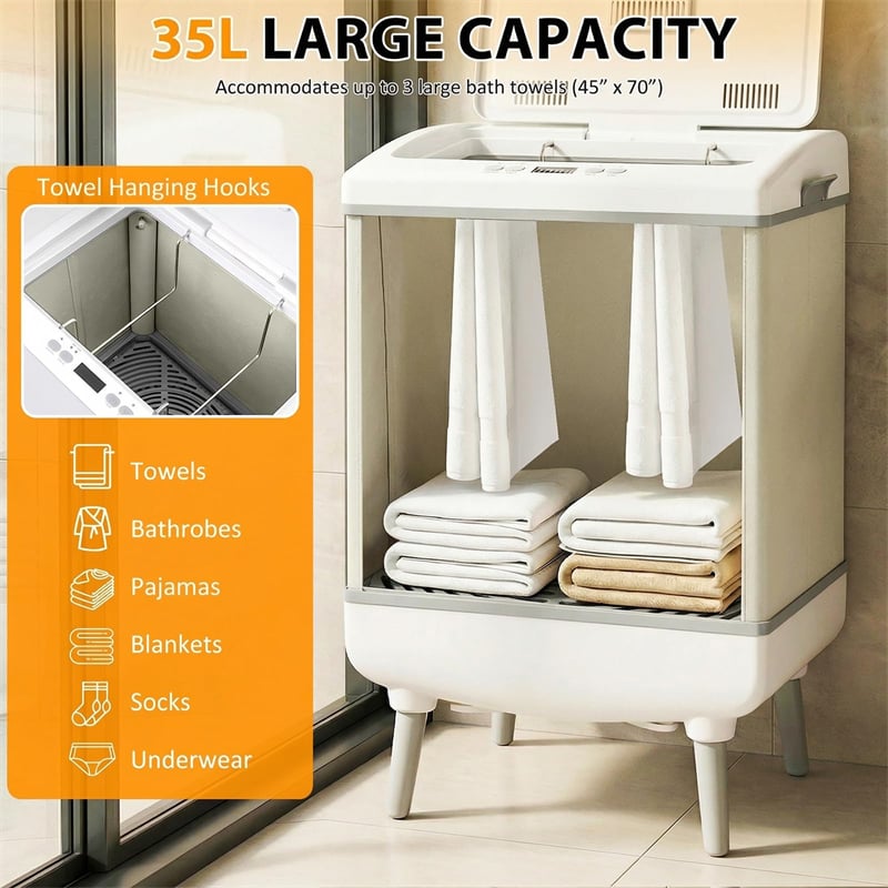 35L Large Towel Warmer Bucket for Bathroom, Foldable Blanket Warmer with Heat/Dry Modes, 24H Timer, Child Lock, Fits 3 Oversized 45"x70" Towels